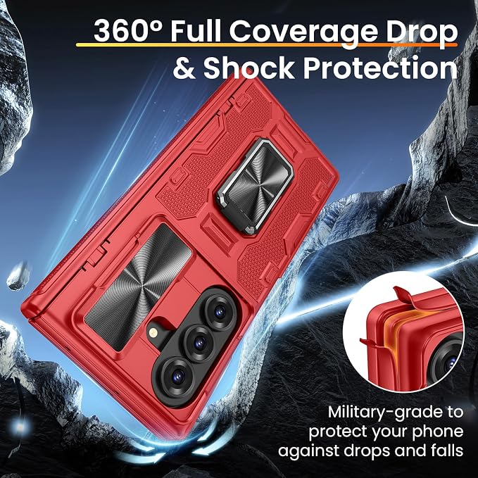 VEGO for Galaxy Z Fold 8 Ultra Case with Screen Protector&Hinge Cover,Red | Built-in Slide Camear Cover & 360° Ring Stand Heavy Duty Drop Protection Case for Samsung Galaxy Z Fold 8 Ultra 5G 2026