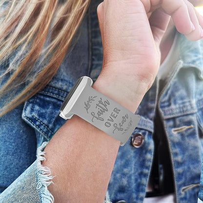Faith Over Fear Watch Band compatible with Apple Watch Laser Engraved iWatch Band Silicone 38mm 40mm 41mm 42mm 44mm 45mm 49mm Strap Jesus Psalm Christian God (44/45/49mm S/M, Grey)