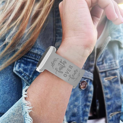 Faith Over Fear Watch Band compatible with Apple Watch Laser Engraved iWatch Band Silicone 38mm 40mm 41mm 42mm 44mm 45mm 49mm Strap Jesus Psalm Christian God (44/45/49mm M/L, Grey)