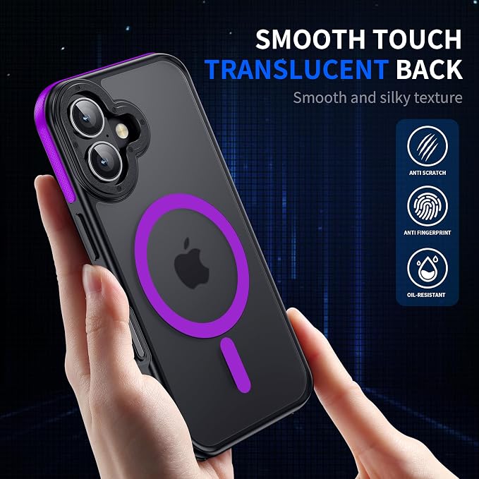 Strong Magnetic Case for iPhone 16 [10Ft Military-Grade Protection] Compatible with fit MagSafe Shockproof Slim Thin Cover 6.1 inch 16 Phone case, Purple Bumper