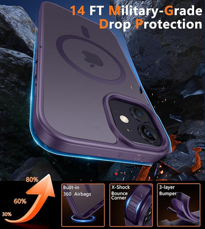 FNTCASE for iPhone 12 Phone Case: for iPhone 12 Pro Magnetic Matte Textured Military Grade Drop Protection Translucent Cell Phone Cover - Slim Durable Shockproof Protective Bumper