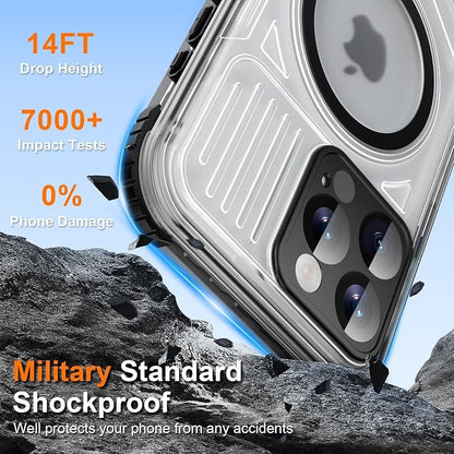 WIFORT for iPhone 16 Pro Max Waterproof Case, [IP68 Underwater] [Blue Light Filter Lens] [15FT Military Shockproof], Fit for Magsafe Full Body Magnetic Frosted Phone Case with Lanyard, 6.9" Black