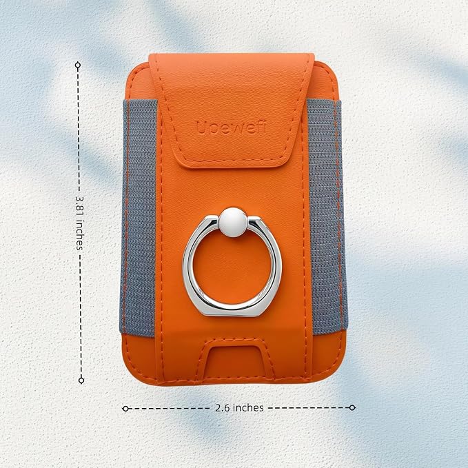 for Magsafe Wallet, Slim Magnetic Card Wallet with Grip, 7 Cards Holder RFID Blocking, Ring Stand Stick on Wallet with Privacy Flap(Orange)