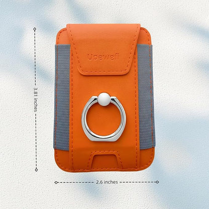for Magsafe Wallet, Slim Magnetic Card Wallet with Grip, 7 Cards Holder RFID Blocking, Ring Stand Stick on Wallet with Privacy Flap(Orange)