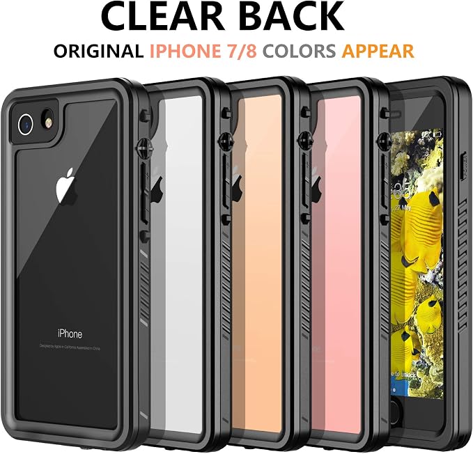 for iPhone SE 2022/SE 2020/iPhone 7/8 Waterproof Shockproof Case with Built-in Screen Protector, Full Body Heavy Duty Protective Phone Case for iPhone SE/8/7 (Black/Clear)