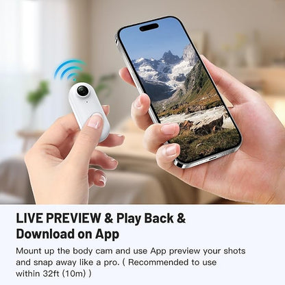 Mini Body Camera, Wearable Action Body Cam, Thumb Size Hands Free Recording Body Worn Camera, Premium Portable Camcorder Mount Anywhere for Pet Walking, Work, Travel (White, 128GB)
