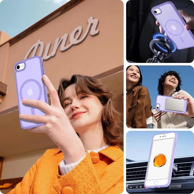 For iPhone SE Case 2022 (3rd)/2020 (2nd),iPhone 8 Case, iPhone 7 Case [Compatible with Magsafe] (Military Grade Drop Protection)Translucent Matte Magnetic Case,SlimThin Shockproof-Light purple