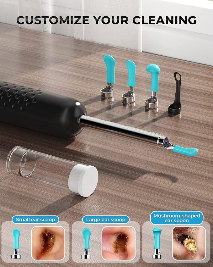 Ear Wax Removal Tool Camera, R1 Upgraded Anti-Fall Off Eartips Ear Cleaner, Wireless Otoscope with 1080P Waterproof Ear Camera, Earwax Removal Kit for iPhone, Android, Black