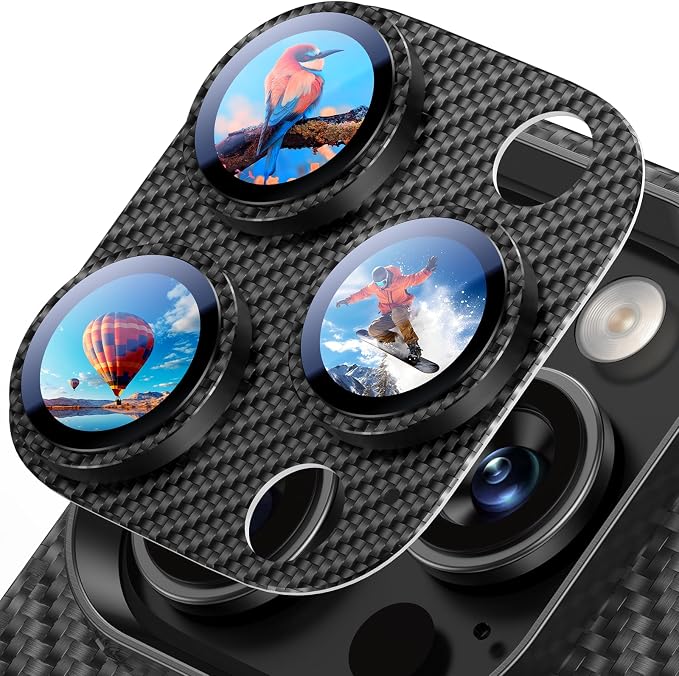 Uyiton for iPhone-16-Pro-Max/16-Pro/iPhone-14-Pro-Max/14-Pro Camera Lens-Protector: [Kevlar Weave Design][Strong Adsorption][Ultra-Thin] Metal Tempered Glass Rear Camera Screen Cover - Kevlar Black