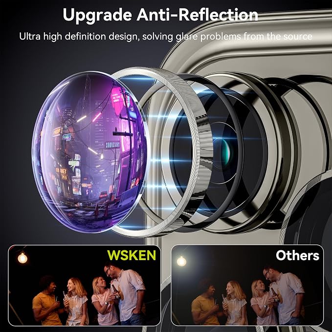 WSKEN for iPhone 15 Pro/iPhone 15 Pro Max Camera Lens Protector,[Keep Original Shooting] Shatterproof 9H Tempered Glass Camera Screen Protector Metal Ring Cover Film Accessories,Grey Titanium