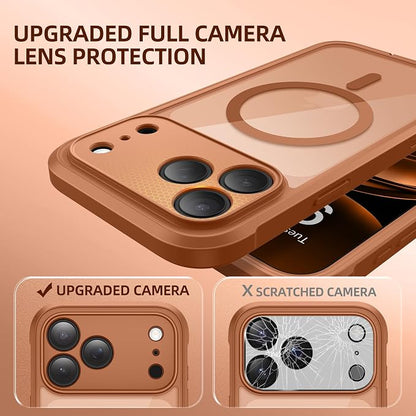 BERFY for iPhone 17 Pro Case, Compatible with MagSafe, Built-in Glass Screen Protector, Camera Protection, Shockproof Full Body Phone case 6.3", Clear Dark Orange