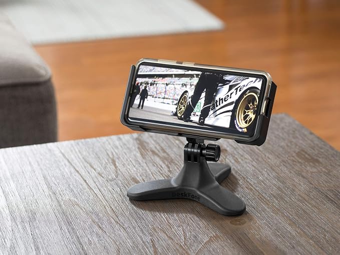 WeatherTech DeskFone Two View Universal Phone Holder for Flat Surfaces, Office, Kitchen, Nightstand - Red Metal Knobs