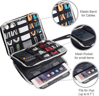 BUBM Double Layer Electronics Organizer, Travel Gadget Bag for Cables, Memory Cards, Flash Hard Drive and More, Fit for iPad or Tablet(up To 9.7")--Large, Blue | Travel Gadget Bag For Cables, Memory Cards, Flash Hard Drive and More, Fit For iPad or Tab...