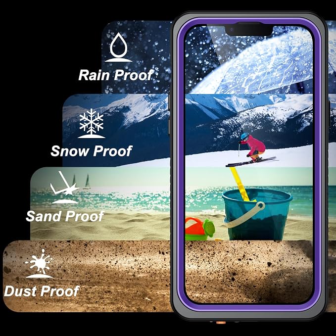 SPIDERCASE Magnetic for iPhone 13 Pro Max Case Waterproof,Built-in Screen & Camera Lens Protector[IP68 Underwater] [Military Grade Shockproof] Full Body Protection Phone Case,Purple/Clear