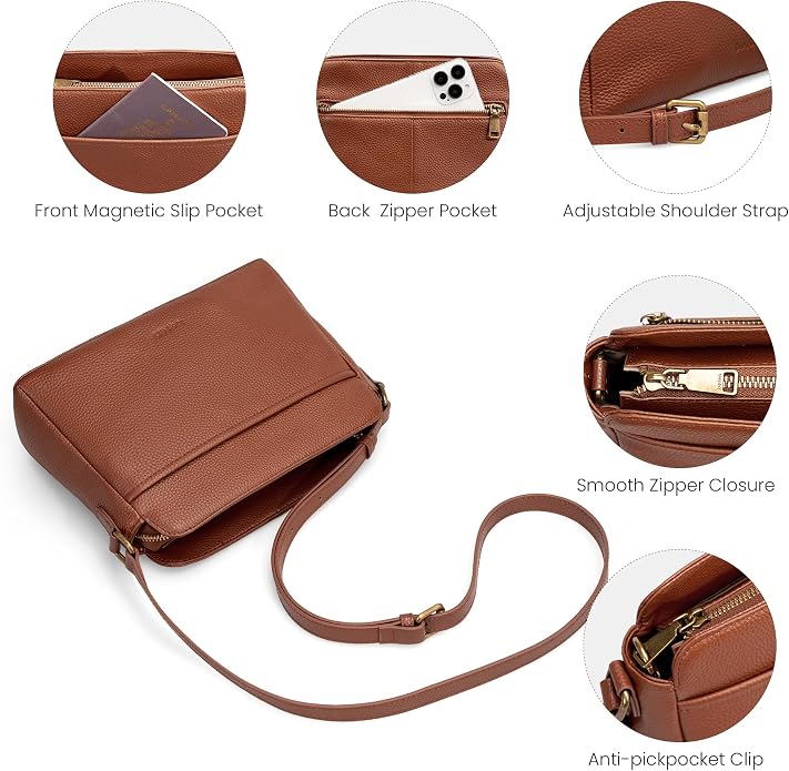 befen Anti-theft Crossbody Bag for Women Genuine Leather, Small Cross Body Shoulder Handbags with RFID Card Slots