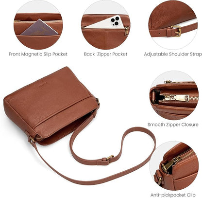 befen Anti-theft Crossbody Bag for Women Genuine Leather, Small Cross Body Shoulder Handbags with RFID Card Slots