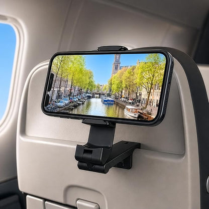 Hands-Free Airplane Phone Holder - Eye-Level Travel Mount for Flight Tray Table, Portable Clip-On Stand for Desk, Train, Luggage - Travel Essentials