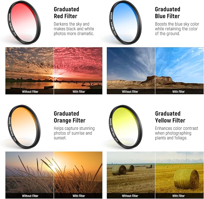 NEEWER 67mm 7 Pack ND Filter Set Compatible with Android Samsung Google Pixel Huawei Xiaomi Clip On CPL+ ND32 + Starlight + GND (Red/Orange/Yellow/Blue) Camera Lens Photography Accessories Kit, FL-P11