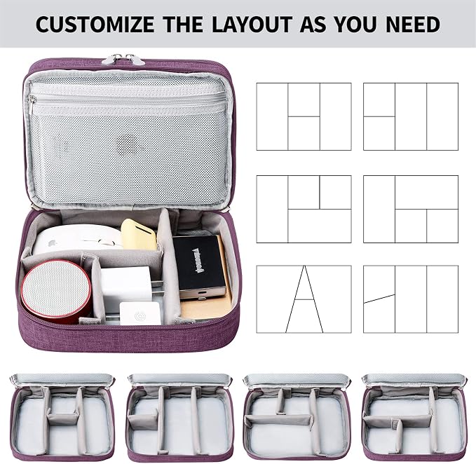 Mygreen Electronic Accessories Organizer Bag, Waterproof Double Layer Travel Storage Case with Adjustable Padded Dividers, Portable Hard Pouch for Cables, Charger, Power Bank, Phone, Hard Drive Purple