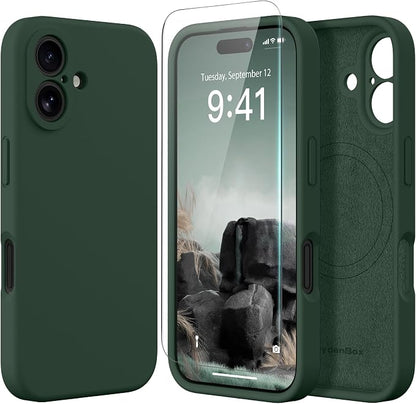 Magnetic for iPhone 16 Plus Case, Compatible with MagSafe, [Full Camera Protection][Screen Protector] Silicone Shockproof Protective Phone Case for iPhone 16 Plus 6.7", Alpine Green