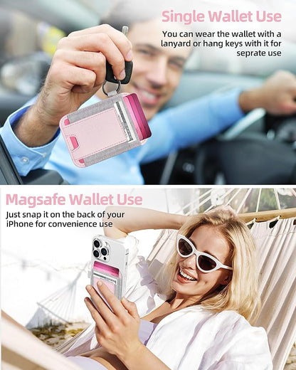 For Magsafe Wallet, Strongest Magnetic Wallet for iPhone 17/16/15/14/13/12 Series, for Magsafe Card Holder with 2 Card Slots, Magnetic Card Holder, RFID Blocking, Vegan Leather, Fit 7 Cards, Pink