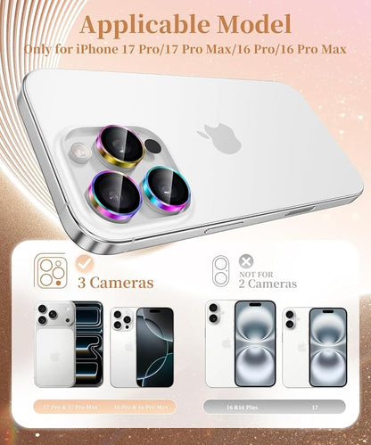 GolbinBox Camera Lens Protector for iPhone 17 Pro Max/17 Pro/16 Pro Max/16 Pro, 1:1 Invisible Fit, 9H Tempered Glass Ultra HD Metal Individual Camera Cover, Case Friendly, Colorful