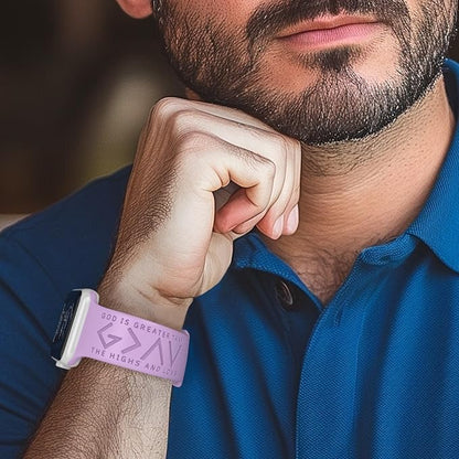 God is Greater Than the Highs and Lows Watch Band Compatible with Apple Watch Laser Engraved iWatch Band Silicone 38mm - 49mm Strap Jesus Psalm Christian God Blessed (38/40/41mm M/L, Lavender)