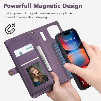 Wallet Case for iPhone 17 Pro Max with Card Holder/Crossbody Wallet/Strap,[RFID Blocking][Magnetic] PU Leather Phone Case for iPhone 17 Pro Max,6.9 in,Purple