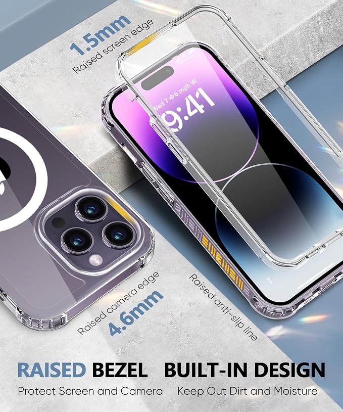 Compatible with iPhone 14 Pro Max Case Clear, Built-in Screen Protector, with Camera Lens Protector, [Compatible with MagSafe] Full Body Phone Case, Protective Cover for 14 ProMax 6.7" (Clear)