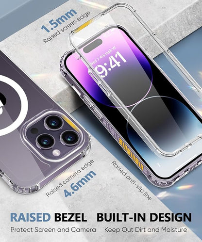 Compatible with iPhone 14 Pro Max Case Clear, Built-in Screen Protector, with Camera Lens Protector, [Compatible with MagSafe] Full Body Phone Case, Protective Cover for 14 ProMax 6.7" (Clear)