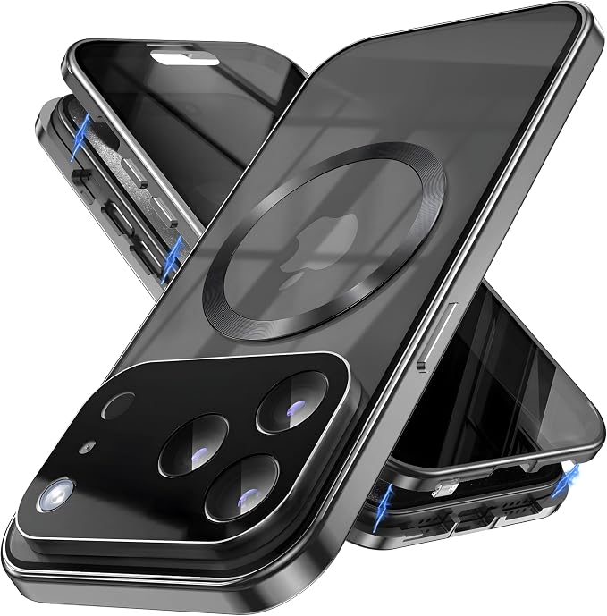 Magnetic Privacy Case for iPhone 17 Pro Max with Full Camera Lens Protector [Safety Buckle Lock] [Fits for MagSafe] Anti Peep Privacy Screen Protector Double Sided Glass Mag-Safe Case for 17 Max