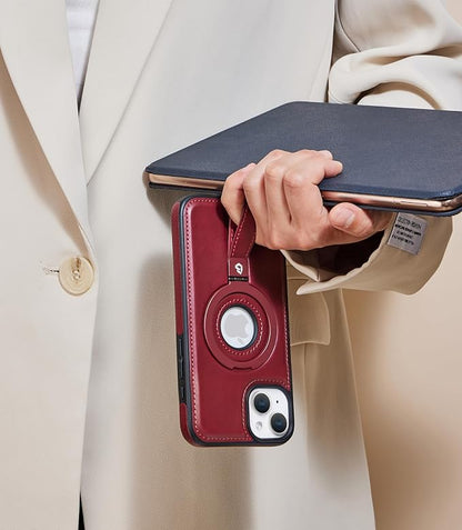 for iPhone 15 Leather Case with Stand, Anti-Slip Grip Ring, Fits for MagSafe (Burgundy, iPhone 15)