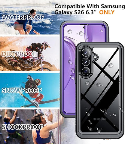 Temdan Designed for Samsung Galaxy S26 Case Waterproof, Built-in Lens & Screen Protector Military Shockproof Dropproof IP68 Underwater Full Body Phone Case for Galaxy S26 5G 6.3"-Purple (2026)