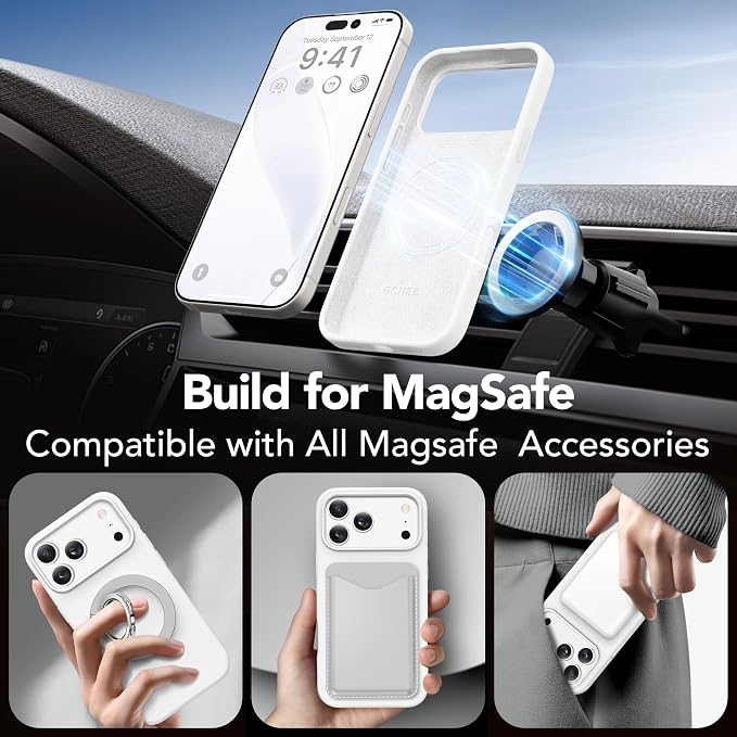 GONEZ Magnetic for iPhone 17 Pro Max Case, Compatible with MagSafe, [Screen Protector + Camera Lens Protector], Liquid Silicone Anti-Scratch Shockproof Protective Phone Case 6.9 inch, White
