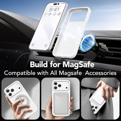 GONEZ Magnetic for iPhone 17 Pro Max Case, Compatible with MagSafe, [Screen Protector + Camera Lens Protector], Liquid Silicone Anti-Scratch Shockproof Protective Phone Case 6.9 inch, White