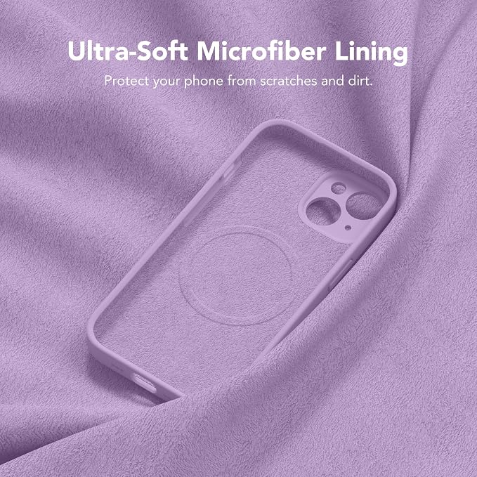 Magnetic for iPhone 15 Case, Compatible with MagSafe, [Screen Protector + Full Camera Protection], Silicone Shockproof Anti-Scratch Protective Phone Case for iPhone 15 6.1", Light Purple