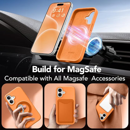 GONEZ Magnetic for iPhone 17 Case, Compatible with MagSafe, [Screen Protector + Camera Lens Protector], Liquid Silicone Anti-Scratch Shockproof Protective Phone Case 6.3 inch, Orange