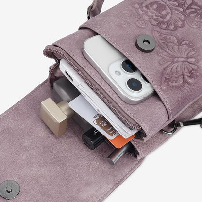 Small Crossbody Bags for Women Trendy Vegan Leather Cell Phone Bag Embossed Flower Design Wallet Purses with Strap