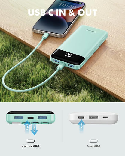 charmast 10000mAh Portable Charger,Built-in 4 Cables,6 Outputs/3 Inputs,3A Fast Charging,Compatible with iPhone,iPad,Samsung,Pixel,LG