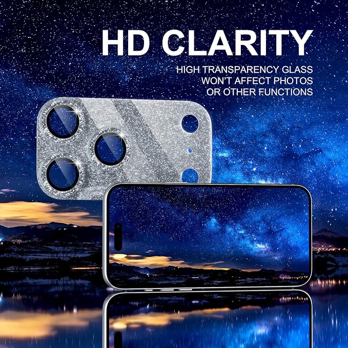 Choiche Compatible for iPhone 17 Pro Max Camera Lens Protector, Bling Camera Cover with 9H Tempered Glass Lens Screen Protector Metal Ring Decoration Accessories 6.9-inch (Glitter-Silver)