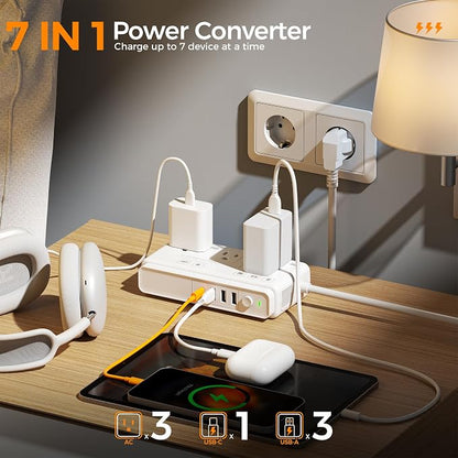220V to 110V Voltage Converter, TESSAN Universal Travel Adapter with 4 USB Charger (1 USB C), 3 AC Sockets and EU/UK/AU/IT Plug Power Adaptor, Step Down Transformer Outlet