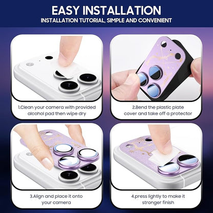 2 Pack Camera Lens Protector for iPhone 17 Pro Max,Scorpio Pattern, AR 360-Degree Protection,Drop Protection,Anti Scratch Full-Coverage,Camera Transmfttance HD,Easy Installation, Purple