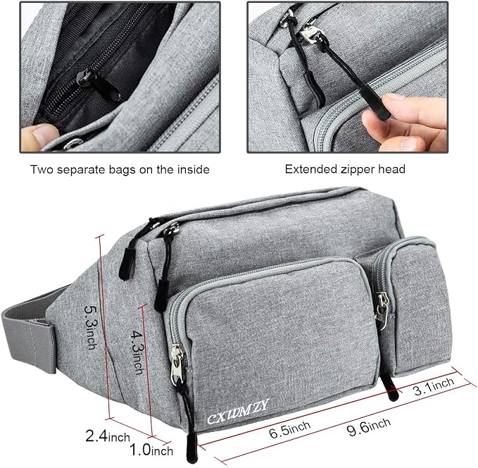 CXWMZY Fanny Packs For Women & Men, Waist Bag Hip Bum Bag Strap Extension Large Capacity Easy Carry Any Phone Passport Wallet for Outdoors Workout Traveling Casual Running Hiking Cycling Dog Walking