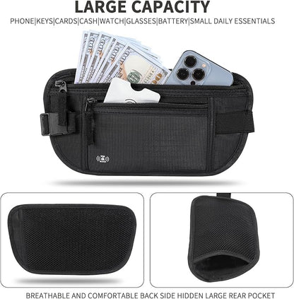 Money Belt for Travel Fanny Pack for Men Hidden Travel Pouch Fanny Pack for Women Hidden Rfid Passport Holder for Travel (Black)