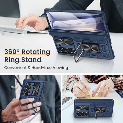 VEGO for Samsung Fold 6 Case with Slide Camera Cover&Hinge Protection,Blue | Built-in Screen Protector & 360°Rotecting Ring Stand, Shockproof Protective Phone Case for Samsung Z Fold 6 5G 2024