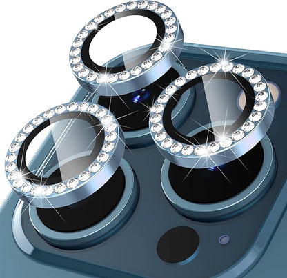 Suoman 3-Pack for iPhone 12 Pro Max Camera Lens Protector, 9H Tempered Glass, [Does not Affect Night Shots] Metal Frosted Independent Protective Cover - Diamonds-Blue