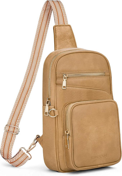 Anti Theft Crossbody Bags for Women,RFID Sling Bag Travel Purse,Vegan Leather Cross Body Purses Chest Bag for Travel(khaki) | Multi-Pocket, Structured bag, Any Occasion