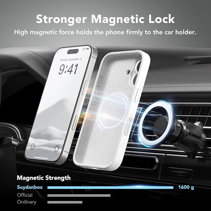 Magnetic for iPhone 16 Plus Case, Compatible with MagSafe, [Full Camera Protection][Screen Protector] Silicone Shockproof Protective Phone Case for iPhone 16 Plus 6.7", White