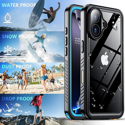SPIDERCASE for iPhone 16 Pro Case Waterproof, [12FT Military Drop Proof] [IP68 Waterproof] [Full Body Protection] Heavy Duty Protective Cover for iPhone 16 Pro 6.3”, Light Blue