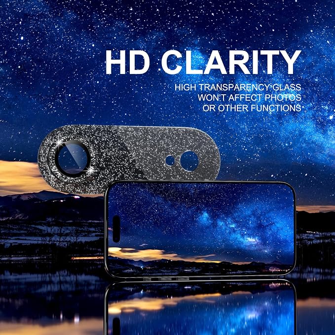 Choiche Compatible for iPhone 17 Air Camera Lens Protector, Bling Camera Cover with 9H Tempered Glass Lens Screen Protector Metal Ring Decoration Accessories 6.5-inch (Glitter-Black)